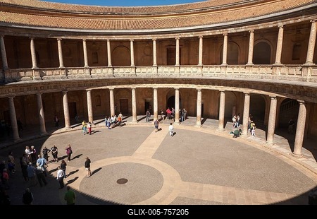 Courtyard inside the Palacio de Carlos V, Palace of Charles V, Alhambra complex, Granada, Spain-stock-foto