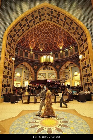 Elaborately decorated arch in the Persian part of the Ibn Battuta Mall, Shopping Mall, Dubai, United Arab Emirates, Arabia, Middle East, Orient-stock-foto