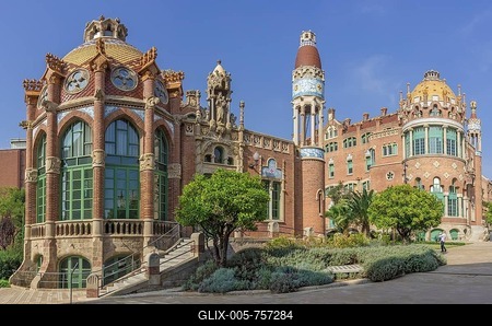 Hospital de la Santa Creu i Sant Pau by the architect Lluís Domčnech i Montaner, Barcelona, Catalonia, Spain-stock-foto