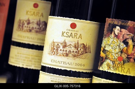 Wine bottles on the largest Lebanese winery Ksara in Zahleh, Beqaa valley, Lebanon, Middle East, Orient-stock-foto