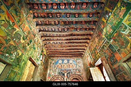 Ancient wall paintings adorning the interior of Debre Birhan Selassie Church, Gondar, Amhara Region, Ethiopia-stock-foto