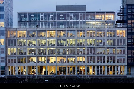 Window front, office building in the Medienhafen, Düsseldorf, Rhineland, North Rhine-Westphalia, Germany-stock-foto