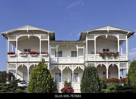 The Minerva Villa, typical architecture in Goehren, beach resort town, Ruegen, Germany, Europe-stock-foto