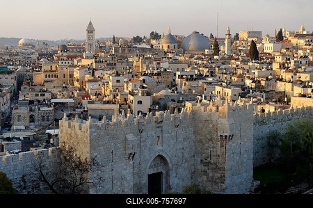 Damaskus Gate in the morning light, from the Paulus Haus guest house, old town, Jerusalem, Israel, Middle East-stock-foto