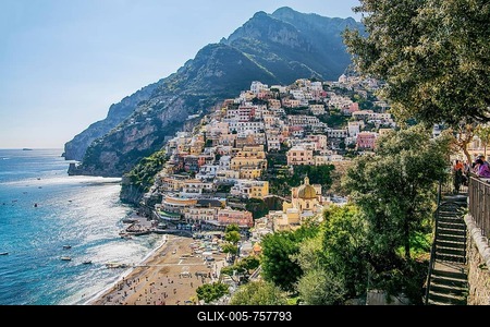 Panorama of the village on the cliff, Positano, Amalfi Coast, Sorrento Peninsula, Salerno Province, Campania, Southern Italy, Italy-stock-foto