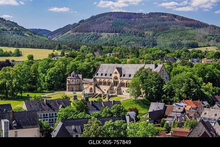 Overview with the Imperial Palace at Rammelsberg, Goslar, Harz Mountains, Lower Saxony, Germany, UNESCO World Heritage Site-stock-foto