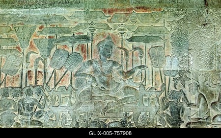 Section of the western side bas-relief in the South Gallery, representing King Suryavarman II, the builder of Angkor Wat, Angkor Wat Temple Complex, Angkor, Cambodia, Southeast Asia, Asia-stock-foto