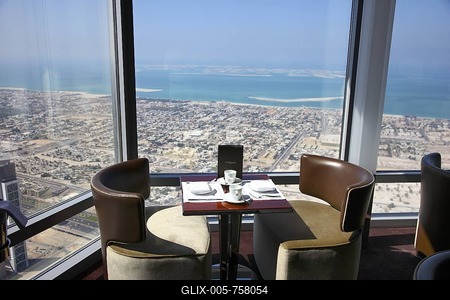 Restaurant Atmosphere, the highest restaurant in the world, on the 122nd Floor, 422 meters high, Burj Khalifa, Dubai, United Arab Emirates, Middle East-stock-foto