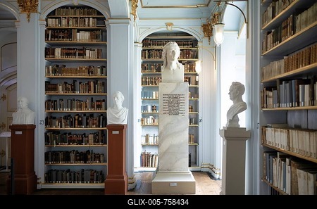 Friedrich von Schiller bust, Duchess Anna Amalia Library, rococo hall, interior, Weimar, Thuringia, Germany-stock-foto