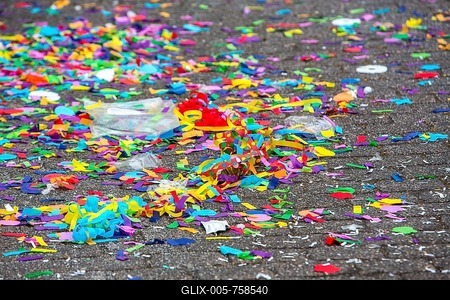 Confetti lying in the street after a carnival parade, Essen, North Rhine-Westphalia, Germany-stock-foto