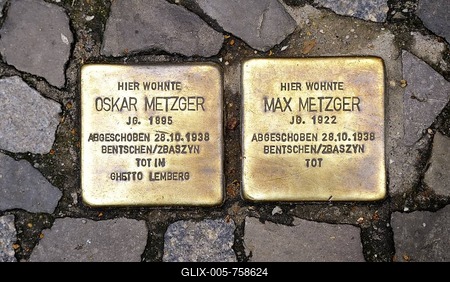 Stolpersteine, stumbling blocks as memorial plaques to commemorate Jewish victims of Nazism in Berlin, Sopienstrasse, Spandauer Vorstadt, Mitte, Berlin, Germany, Europe-stock-foto