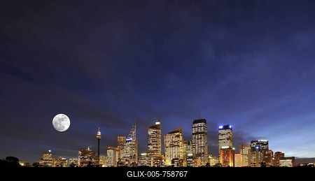 Sydney skyline with full moon, TV tower, Central Business District, night, Sydney, New South Wales, Australia-stock-foto