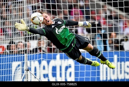Goalkeeper Ralf Fährmann saving shot, Schalke 04, Mercedes-Benz Arena, Stuttgart, Baden-Württemberg, Germany-stock-foto