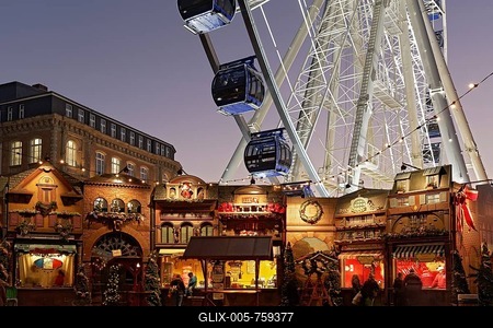 Christmas market with a ferris wheel on Burgplatz square, historic town centre, Düsseldorf, North Rhine-Westphalia, Germany-stock-foto