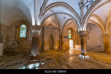 Simple ribbed vault, vaulted ceiling, Upper Room, Cenacle, Room where Jesus is said to have celebrated the Last Supper, Zionsberg, Jerusalem, Israel-stock-foto