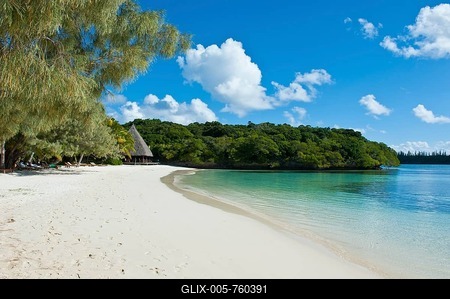 White sand beach, Bay de Kanumera, Île des Pins, New Caledonia, France-stock-foto