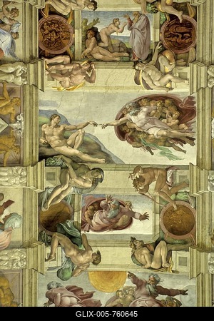 Sistine Chapel, Ceiling Fresco of Michelangelo Buonarotti, Creation of Adam, Vatican, Rome, Latium, Italy, Europe-stock-foto