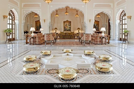 Lobby, Rambagh Palace, Taj Palace Hotel, Heritage Hotel, Jaipur, Rajasthan, India, Asia-stock-foto