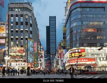 Kabukicho crossing at nightfall, Shinjuku, Tokyo, Japan-stock-foto