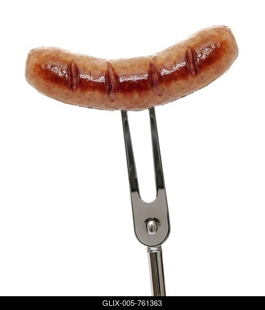 Sausage on a fork-stock-foto