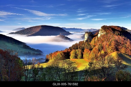Mountain Ankenballen with sea of fog, Langenbruck, Baselbieter Jura, Baselland, Switzerland-stock-foto
