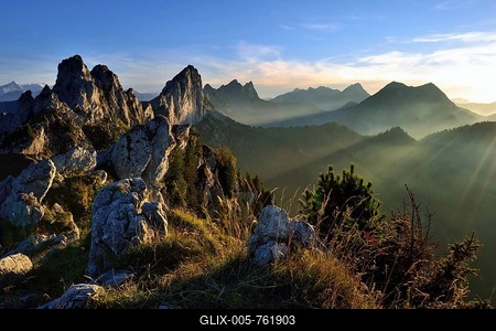 Fribourg Pre-Alps, Freiburger Voralpen, evening light, Gastlosen, Canton Fribourg, Switzerland-stock-foto
