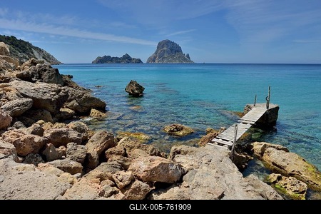 Jetty near the beach of Cala d'Hort, Sant Josep de sa Talaia, Ibiza, Balearic Islands, Spain-stock-foto