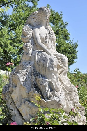 Statue of the Loreley by the Italian sculptor Mariano Pinton, 1979, Saint Goarshausen, Middle Rhine Valley, World Heritage Site by UNESCO, Rhineland-Palatinate, Germany, Europe-stock-foto