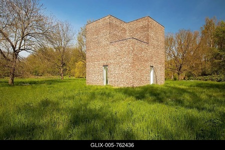 Tower, walk-in sculpture of Erwin Heerich, Museum Island Hombroich, Neuss, Lower Rhine, North Rhine-Westphalia, Germany, Europe-stock-foto