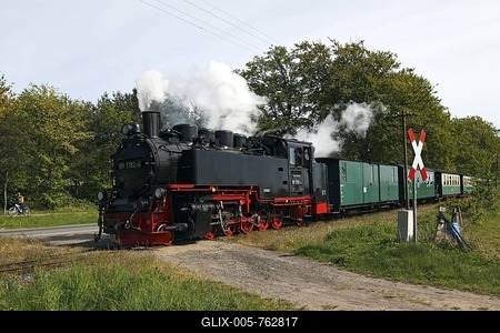 Steam locomotive "Rasender Roland", Rushing Roland, historic railway between the seaside resorts Goehren and Sellin, Ruegen island, Baltic Sea Coast, Mecklenburg-Western-Pomerania, Germany, Europe-stock-foto