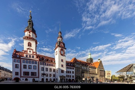 Old town hall at the market. City view of Chemnitz, Saxony, Germany-stock-foto