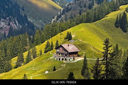 Mountain lodge Soldatenhaus, Chalet du Soldat, Gastlosen region, Jaun, Fribourg Alps, Canton of Fribourg, Switzerland-stock-foto