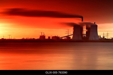 Lignite-fired power plant, Schkopau am See power plant at sunrise, long-term exposure, Saxony-Anhalt, Germany-stock-foto