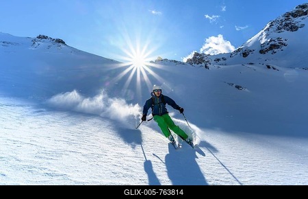 Skier with touring skis skiing in the snow, Ski tour Geierspitze, Wattentaler Lizum, Tuxer Alps, Tyrol, Austria-stock-foto