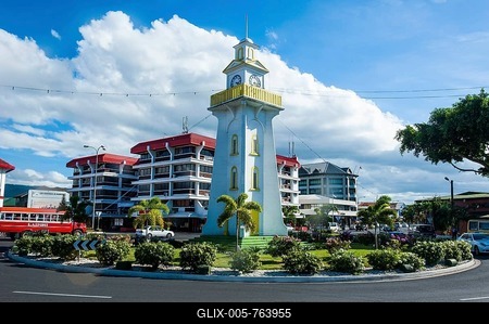 Clock tower in downtown Apia, Upolo, Samoa, South Pacific-stock-foto