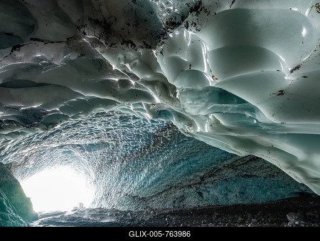 Ice chapel with meltwater stream, ice field at the foot of the Watzmann east face, Berchtesgaden National Park, Watzmann, Schönau am Königssee, Upper Bavaria, Bavaria, Germany-stock-foto