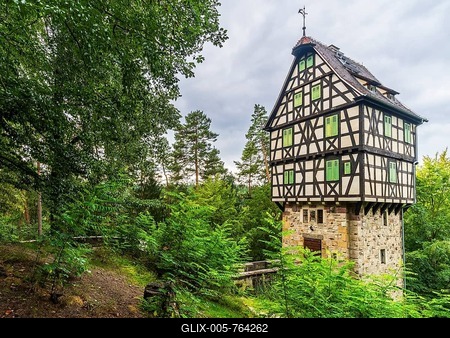 Hunting lodge Herzogstuhl near Rieseneck, Thuringia, Germany-stock-foto