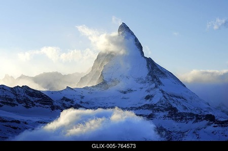Matterhorn, east wall, veiled with clouds, Zermatt, Valais, Switzerland, Europe-stock-foto