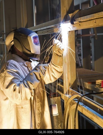Craftsman building and welding a steel framework, Hamburg, Germany, Europe-stock-foto