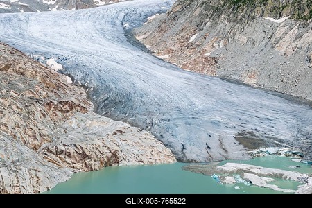 Rhone glacier, valley glacier in the headwaters of the Rhone in the Swiss Alps. Melting glacier, the glacier is getting smaller and smaller. Drone photo. Obergoms, Canton Valais, Switzerland-stock-foto