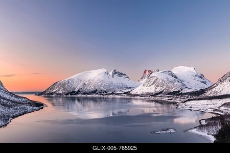 View of fjord in evening atmosphere, Senja Island, Troms, Norway-stock-foto
