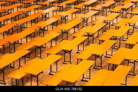 Beer tables in marquee, Oktoberfest, Theresienwiese, Munich, Upper Bavaria, Bavaria, Germany-stock-foto