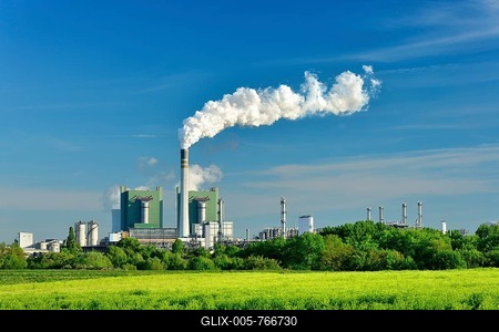 Steaming lignite-fired power plant in a green landscape, Schkopau power plant, Saxony-Anhalt, Germany-stock-foto
