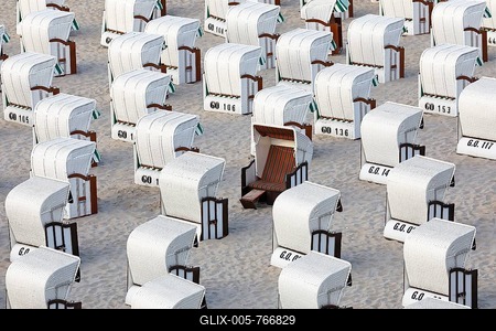 White beach chairs at the beach, Baltic seaside resort Sellin, island Rügen, Mecklenburg-Western Pomerania, Germany-stock-foto