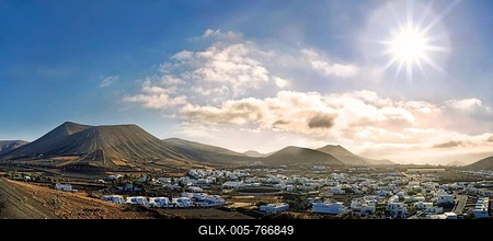 View of Uga surrounded by volcanic cones, La Geria, Lanzarote, Canary Islands, Spain-stock-foto
