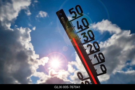 Symbolic image heat wave, thermometer in the sun, over 35 degrees Celsius, Baden-Württemberg, Germany-stock-foto