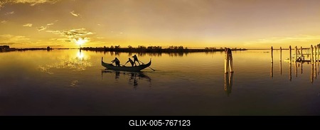 Sunset in Cavallino Harbour, gondola, evening light, Venice, Italy-stock-foto