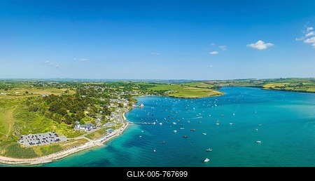 Aerial panorama of the harbour village of Rock on the River Camel, St Minver Lowlands, North Cornwall, England, United Kingdom-stock-foto