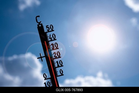 Symbolic image heat wave, thermometer in the sun, summer, climate change, temperature, record heat, heat, clouds, hot, Stuttgart, Baden-Württemberg, Germany-stock-foto