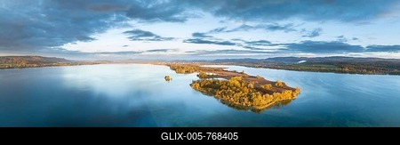 Aerial panorama of the Mettnau peninsula in western Lake Constance illuminated by the morning sun, with the Hegau mountains on the horizon, Radolfzell, Constance district, Baden-Württemberg, Germany-stock-foto
